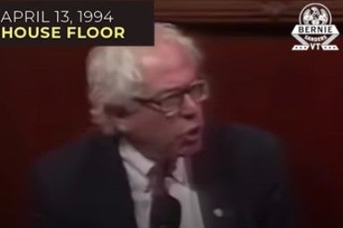 Screenshot from video of Bernie Sanders speaking in 1994.