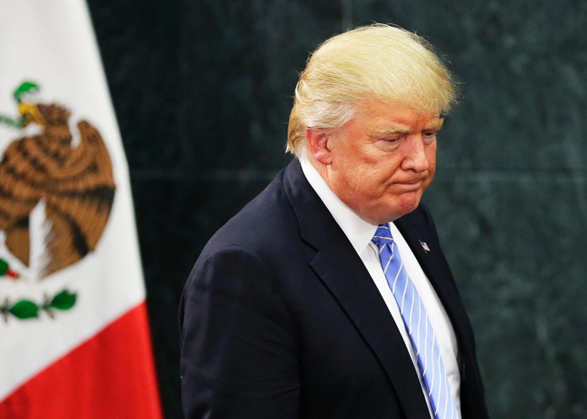 U.S. Republican presidential nominee Donald Trump arrives for a press conference at the Los Pinos residence in Mexico City, Mexico, August 31, 2016.