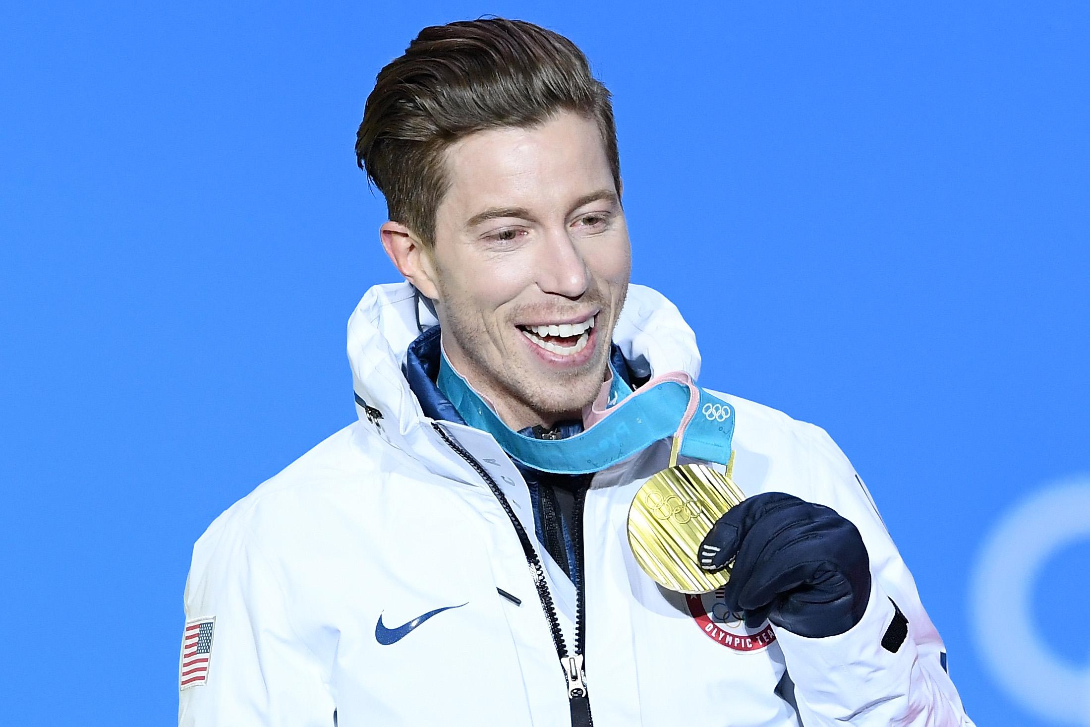 U.S. gold medalist Shaun White poses during the medal ceremony for the snowboard men’s halfpipe final on Wednesday at the Pyeongchang 2018 Winter Olympics in South Korea.