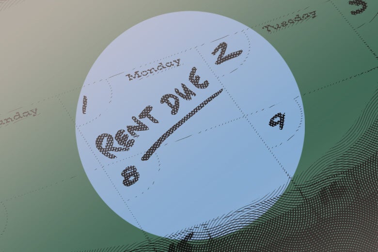 A date on a calendar, circled with "Rent Due" written on it.