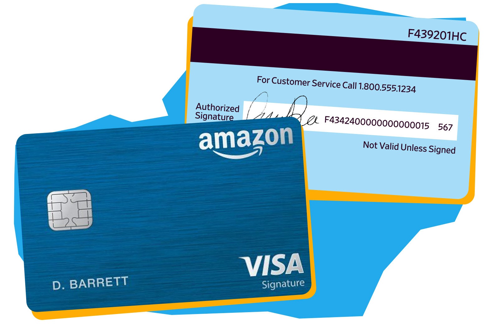 Amazon credit cards with numbers on back.