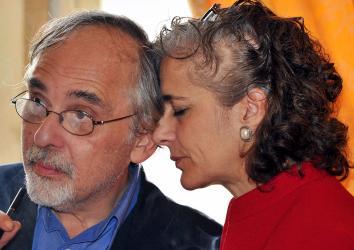 US comic book writer Art Spiegelman and his wife Françoise Mouly at the Angouleme world comic strip festival, on January 29, 2012 in Angouleme, France.