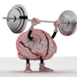 Cartoon of a brain lifting weights