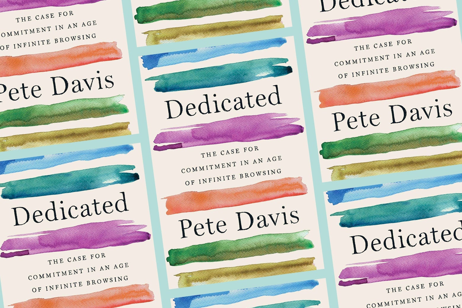 A repeating pattern of covers of the book Dedicated by Pete Davis.