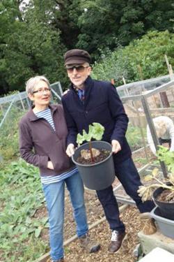 The author with his sister, Shelagh Doonan, at her allotment in South London.