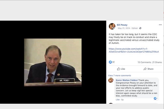 Rep. Posey calls for an autism-vaccine study.