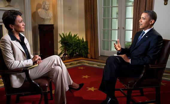 .S. President Barack Obama participates in an interview with Robin Roberts of ABC's Good Morning America.