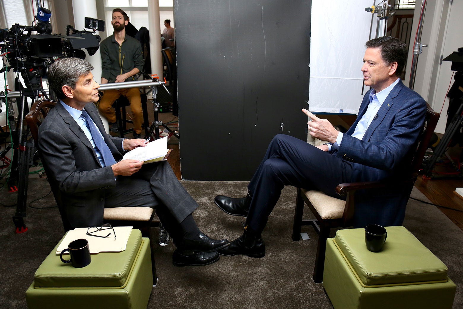 George Stephanopoulos and James Comey filming their interview.