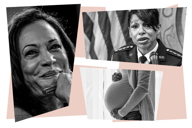 Kamala Harris, Carmen Best, a pregnant woman holding her belly
