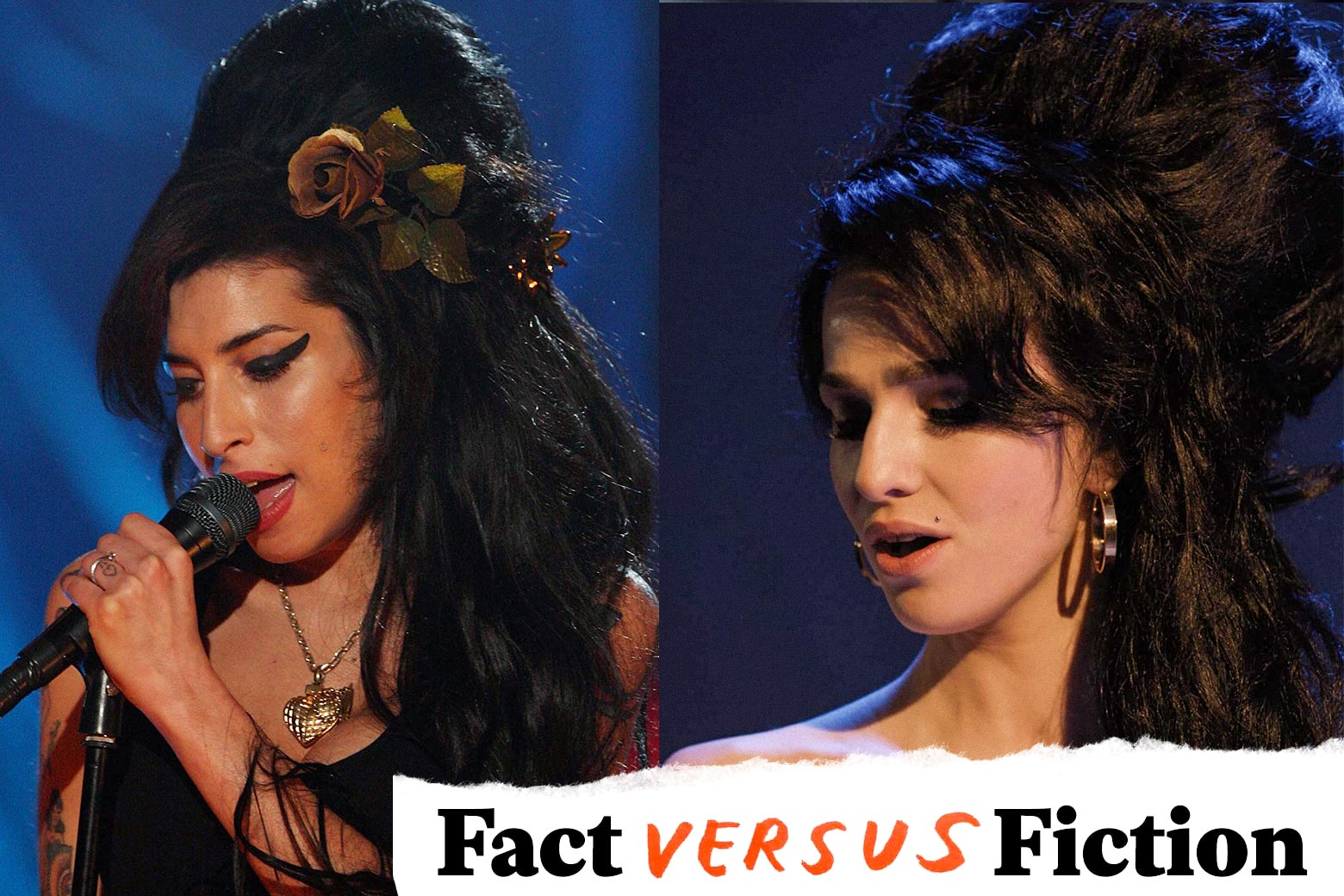 Amy Winehouse and Marisa Abela as Winehouse.