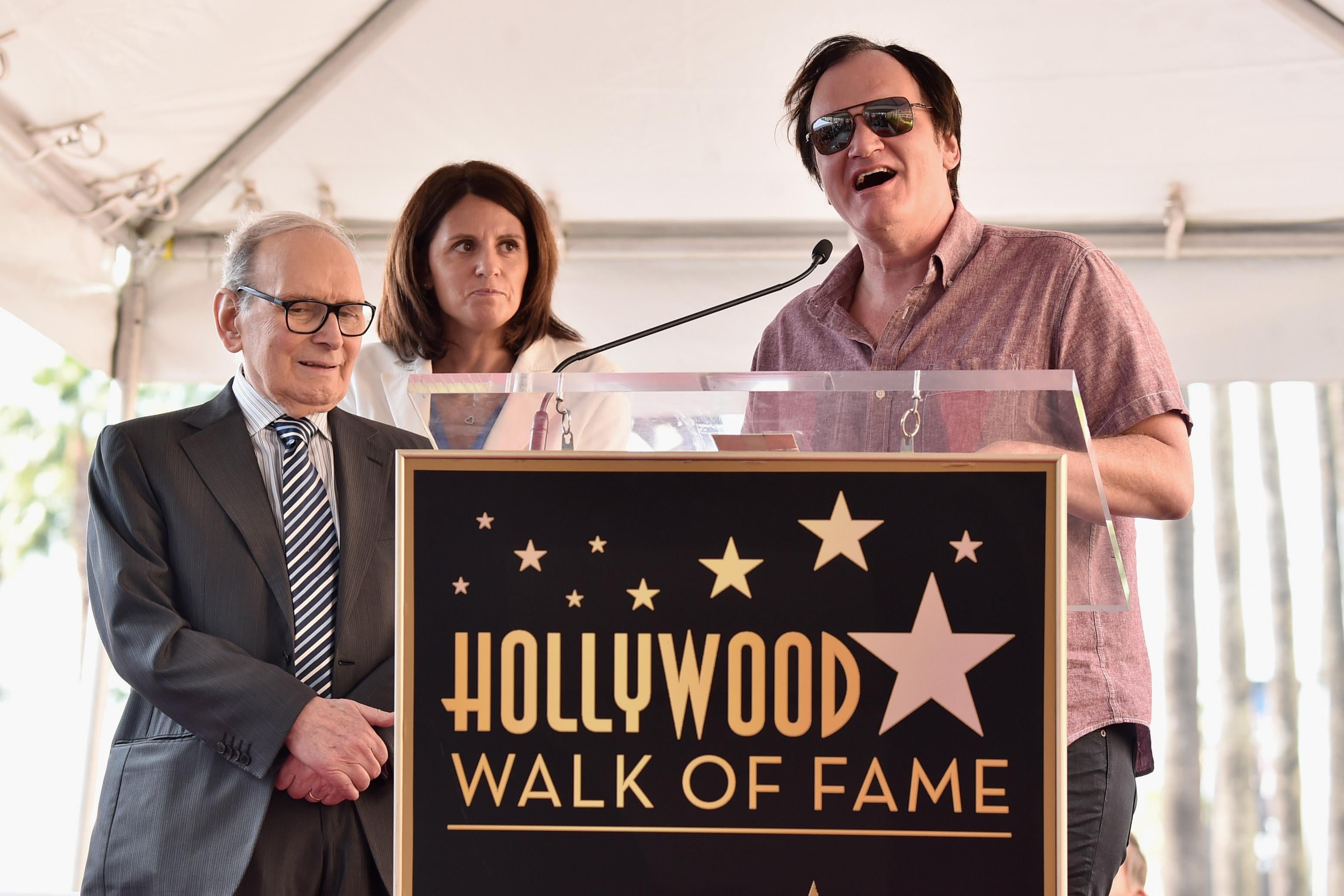 Ennio Morricone and Quentin Tarantino at Morricone's Hollywood Walk of Fame ceremony.