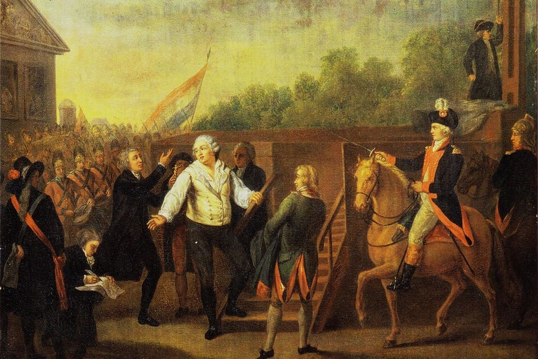 A painting depicting King Louis XVI at the scaffold.