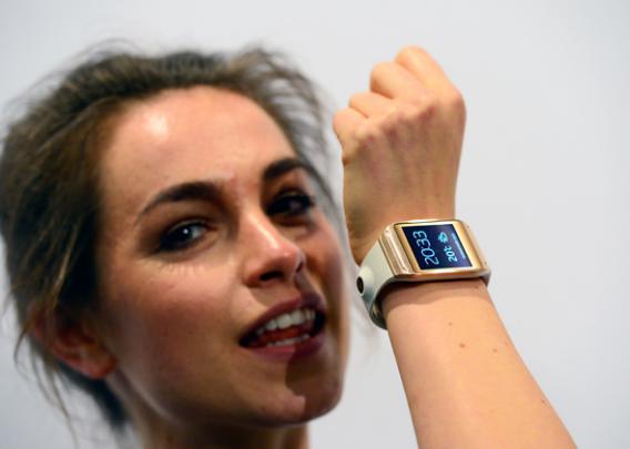 The functions of Samsung's Galaxy Gear smartwatch is displayed at the IFA (Internationale Funkausstellung) electronics trade fair in Berlin on September 4, 2013.