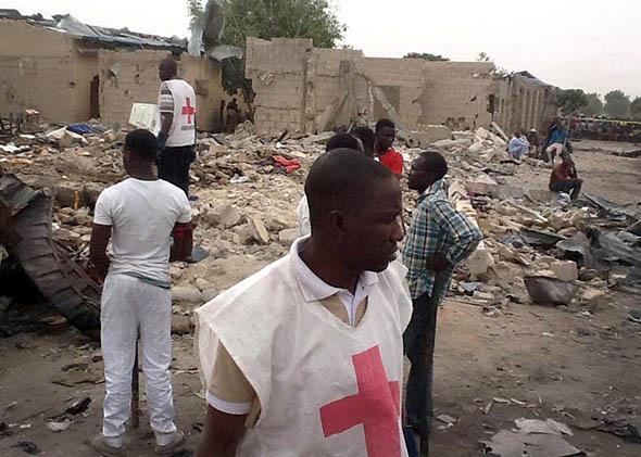 two explosions in a crowded neighbourhood of Nigeria's restless northeastern city of Maiduguri, a stronghold of Boko Haram Islamists.
