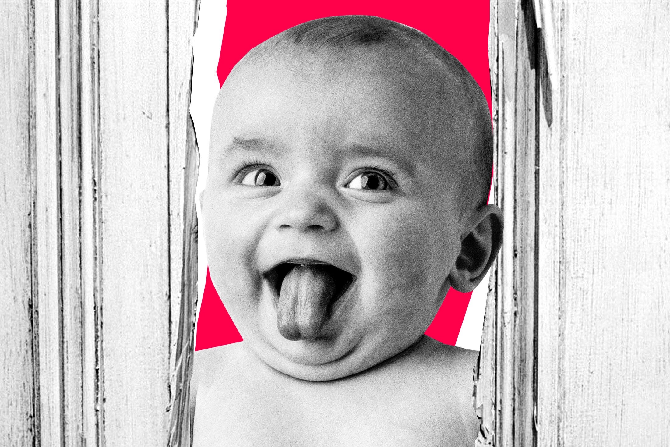Baby busting its head through a door split open with an axe a la 'The Shining'.