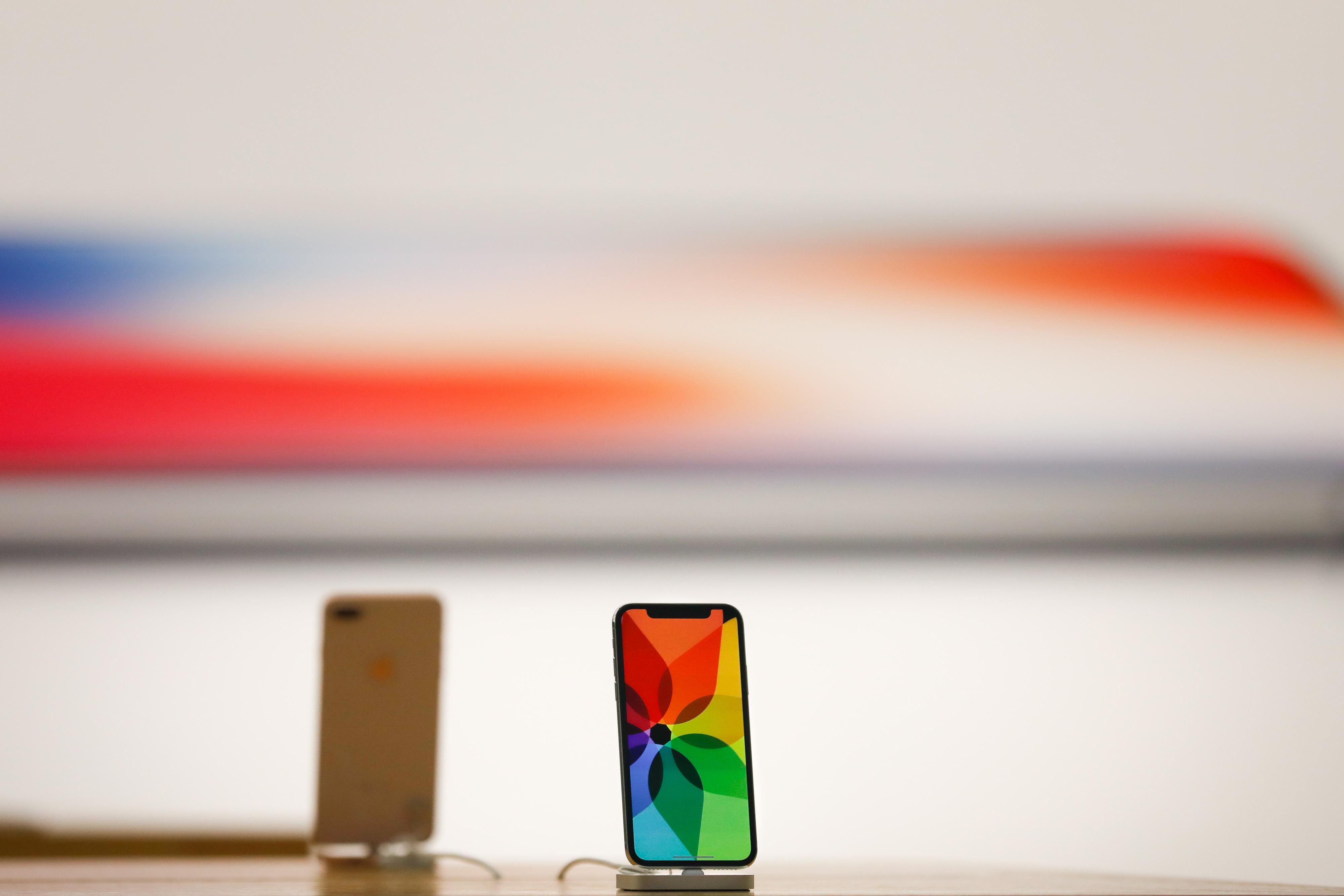The new iPhone X is seen in the Apple Store Union Square prior to launch on November 3, 2017, in San Francisco, California.
Apple's iPhone X hit stores around the world Friday, drawing crowds in many locations and protests in others as the new flagship device hit stores in some 50 markets worldwide. / AFP PHOTO / Elijah Nouvelage        (Photo credit should read ELIJAH NOUVELAGE/AFP/Getty Images)