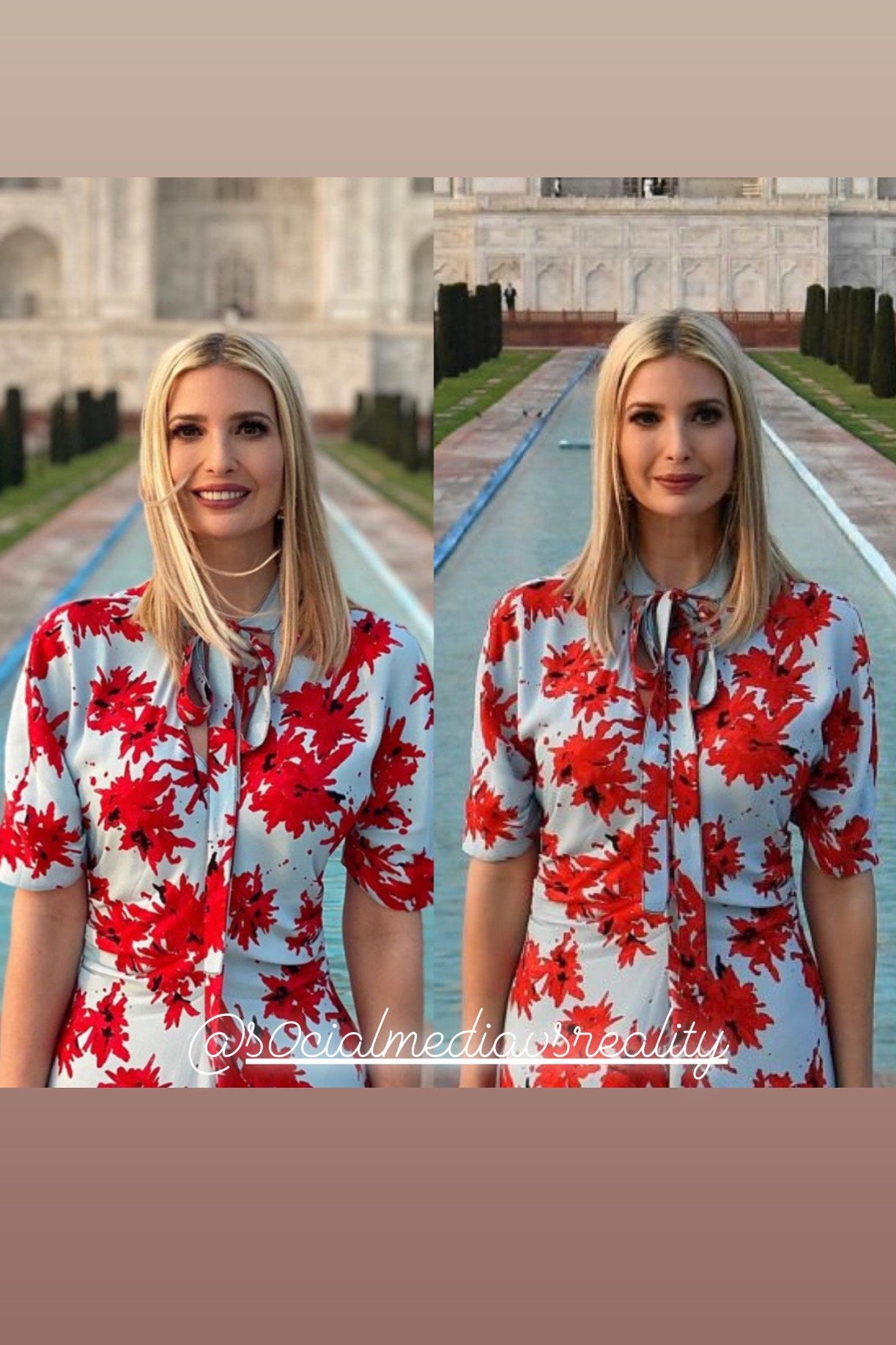 The Instagram photo of Ivanka shows a large gap between her arm and waist. The photo to the right does not.