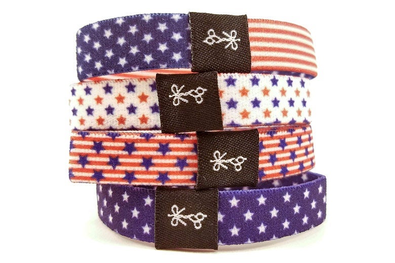 Hair ties with stars and stripes designs.