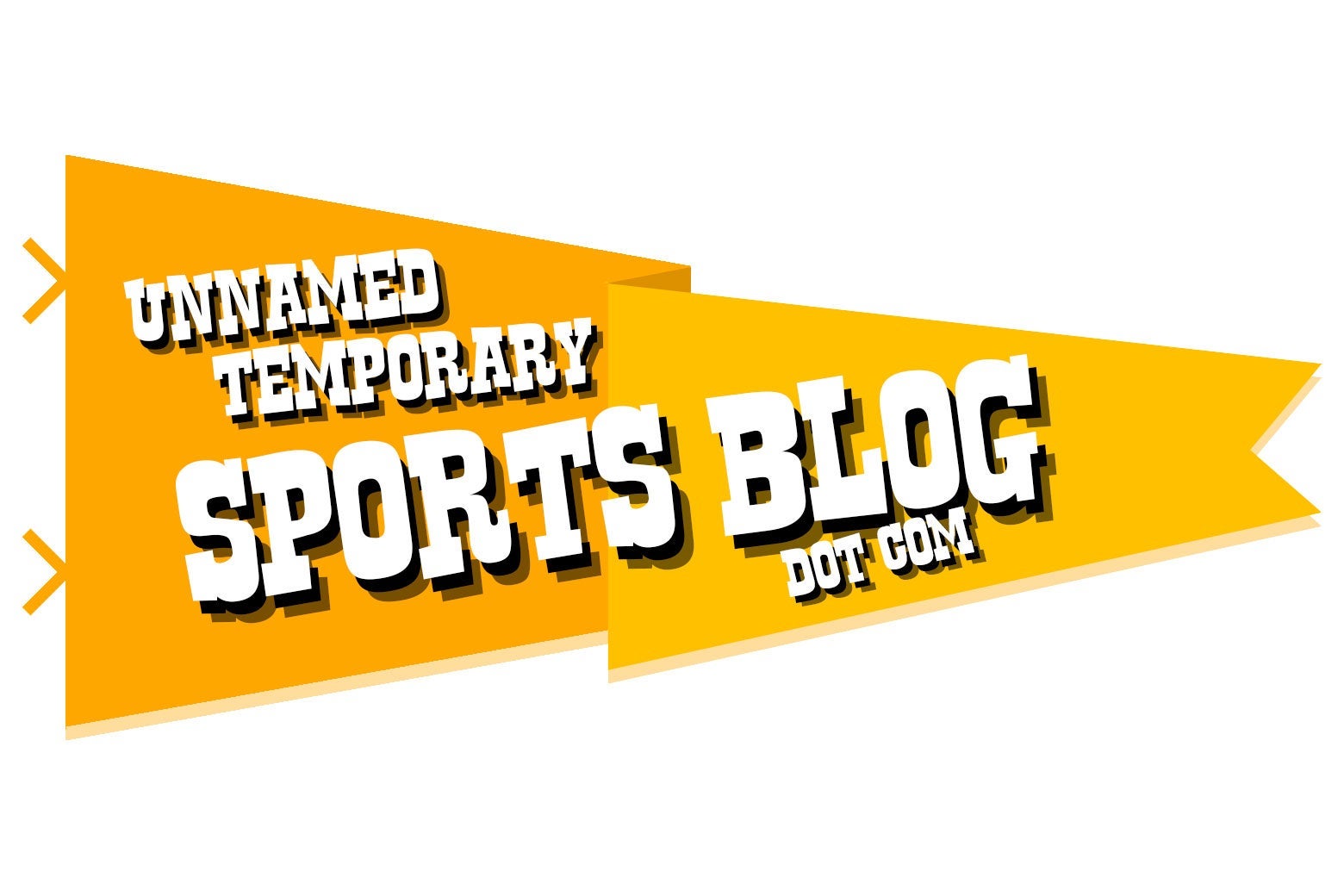 A logo that consists of a yellow banner reading "unnamed temporary sports blog dot com"