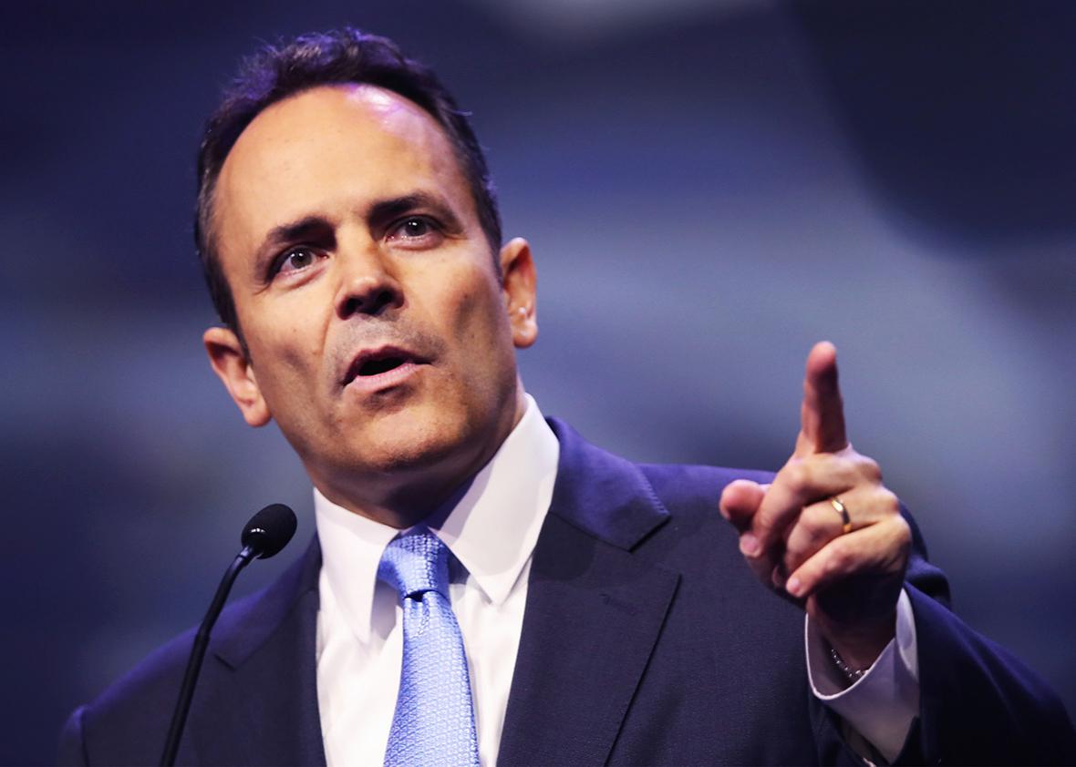 Gov. Matt Bevin speaks at the National Rifle Association's NRA-ILA Leadership Forum during the NRA Convention at the Kentucky Exposition Center on May 20, 2016 in Louisville, Kentucky.