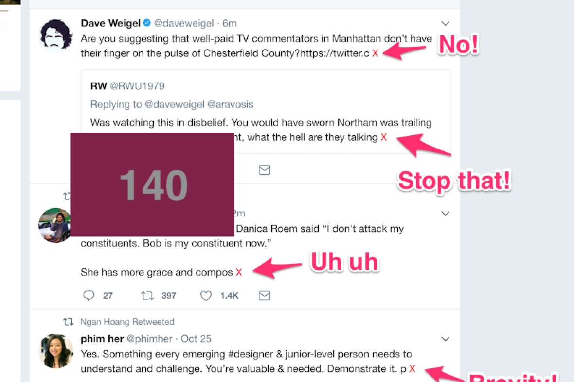 A screenshot of long tweets saying "NO!" and "Don't do that!"