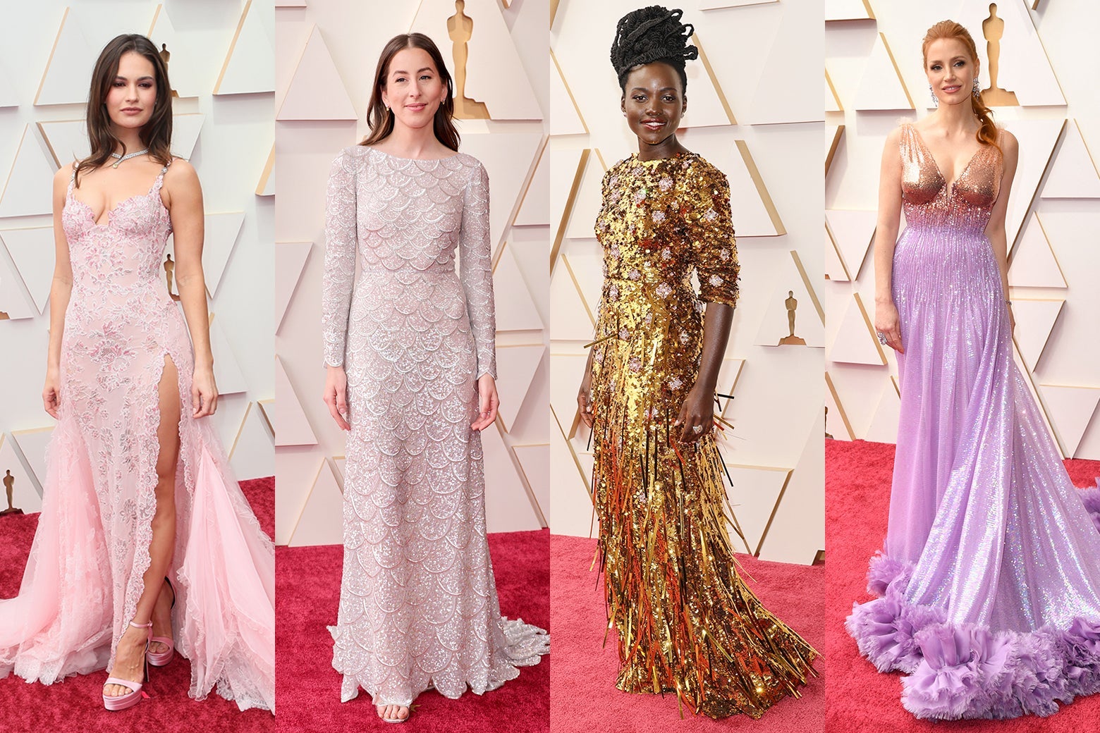 Lily James, Alana Haim, Lupita Nyong’o, and Jessica Chastain on the Oscars red carpet.