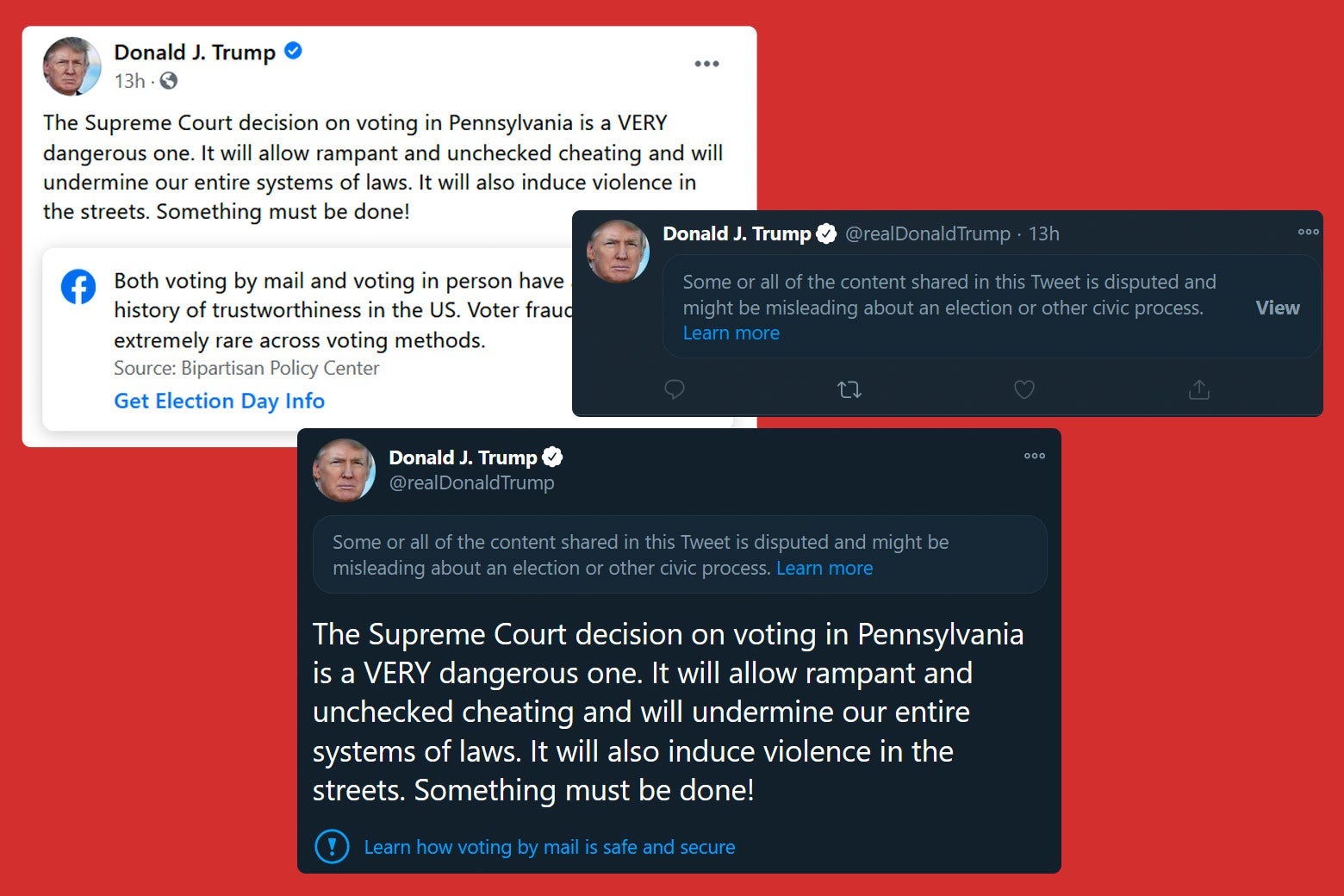 Twitter and Facebook labels over Trump tweets