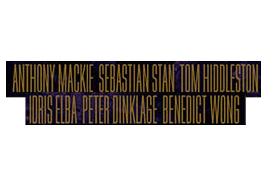 A section of the Infinity War poster bills Anthony Mackie, Sebastian Stan, Tom Hiddleston, Idris Elba, Peter Dinklage, and Benedict Wong (in that order).