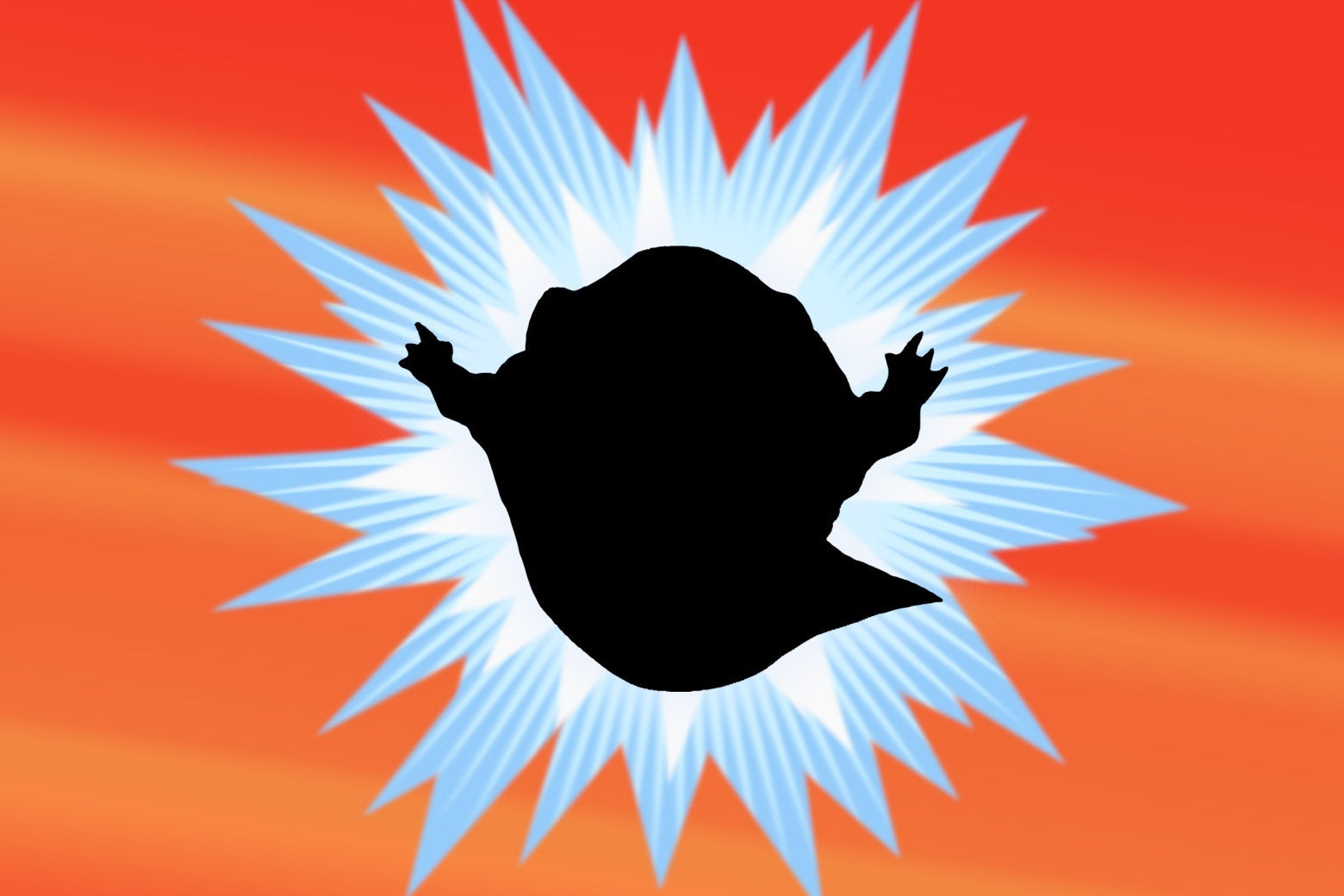 Silhouette of a monster from Star Wars on top of an orange and blue background.