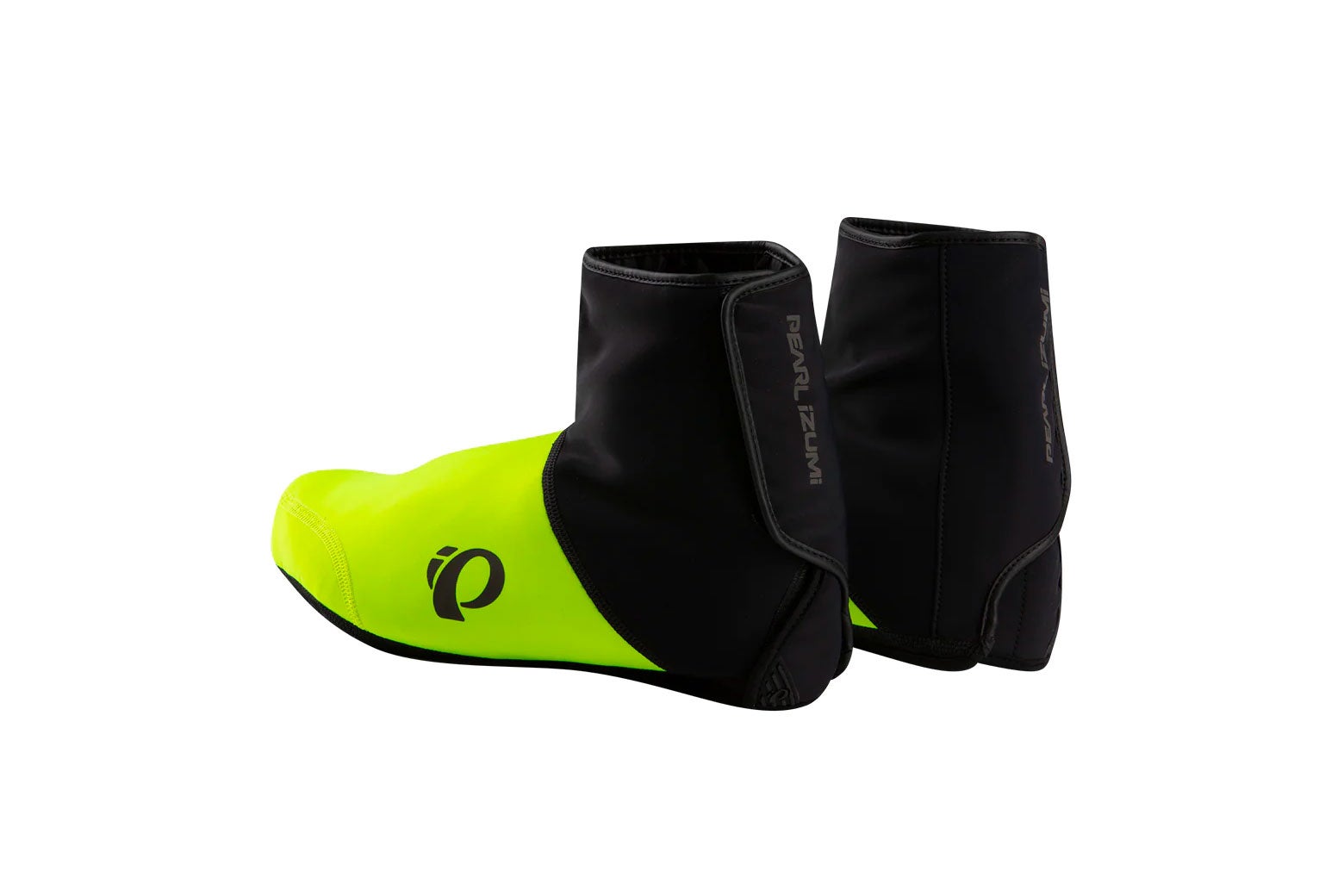 Neon green and black shoe wraps that fit biking shoes. 