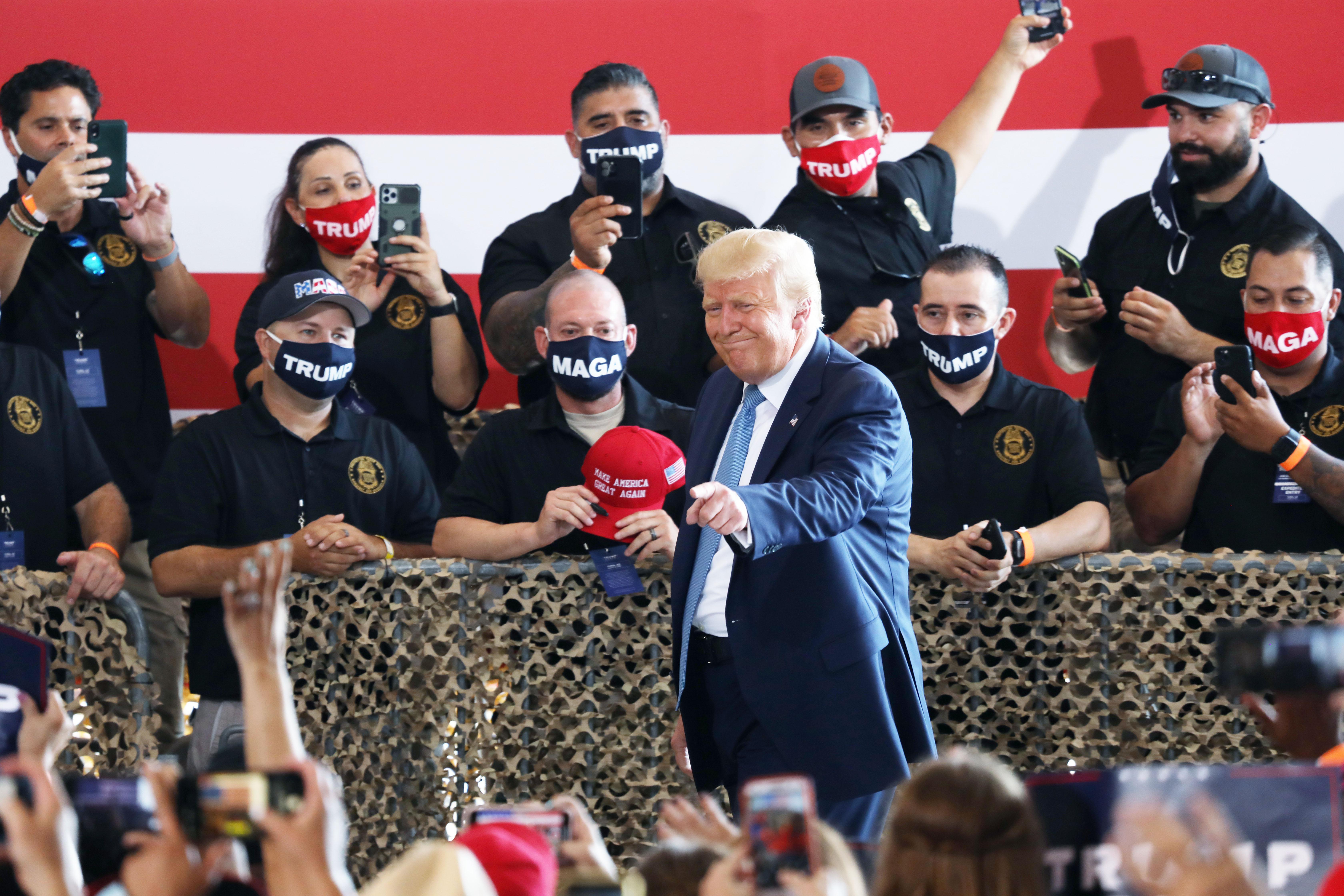 President Donald Trump attends a campaign rally at The Defense Contractor Complex on August 18, 2020 in Yuma, Arizona. 