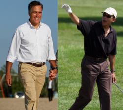 Mitt Romney in Holland, Mich., and President Barack Obama in Oak Bluffs, Martha's Vineyard.