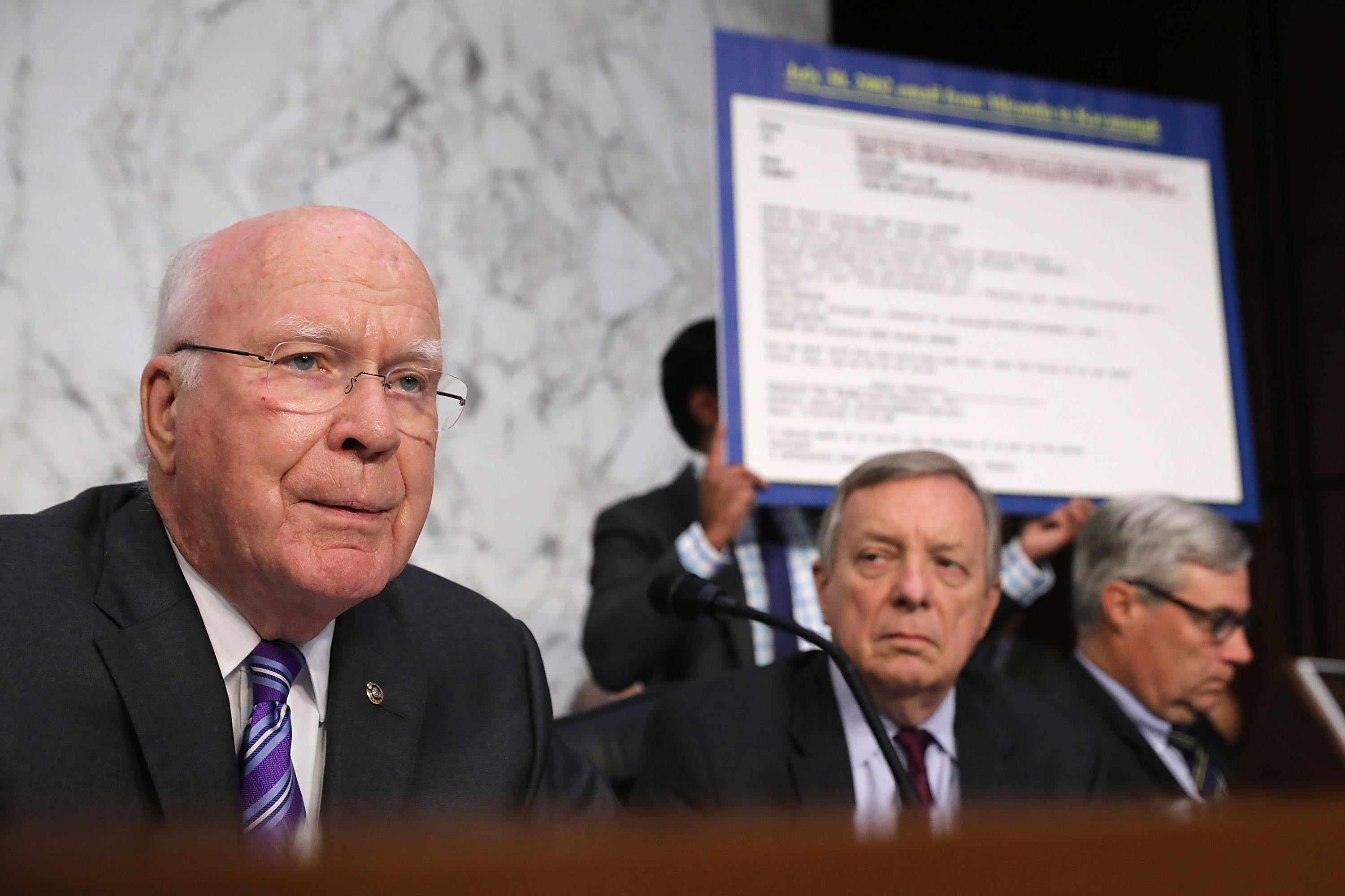Sen. Patrick Leahy beside other members of the Senate Judiciary Committee.
