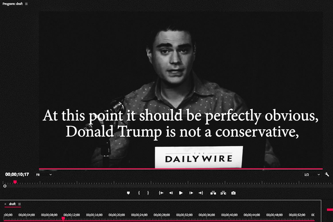 A cropped in view of a video editor containing a scene from The Ben Shapiro Show on YouTube.