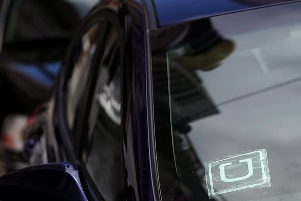 A car with an Uber sticker in the window in San Francisco on June 12, 2014.
