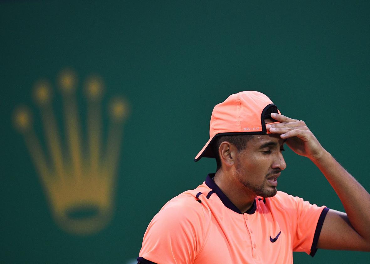 Nick Kyrgios tanks against Mischa Zverev in Shanghai.