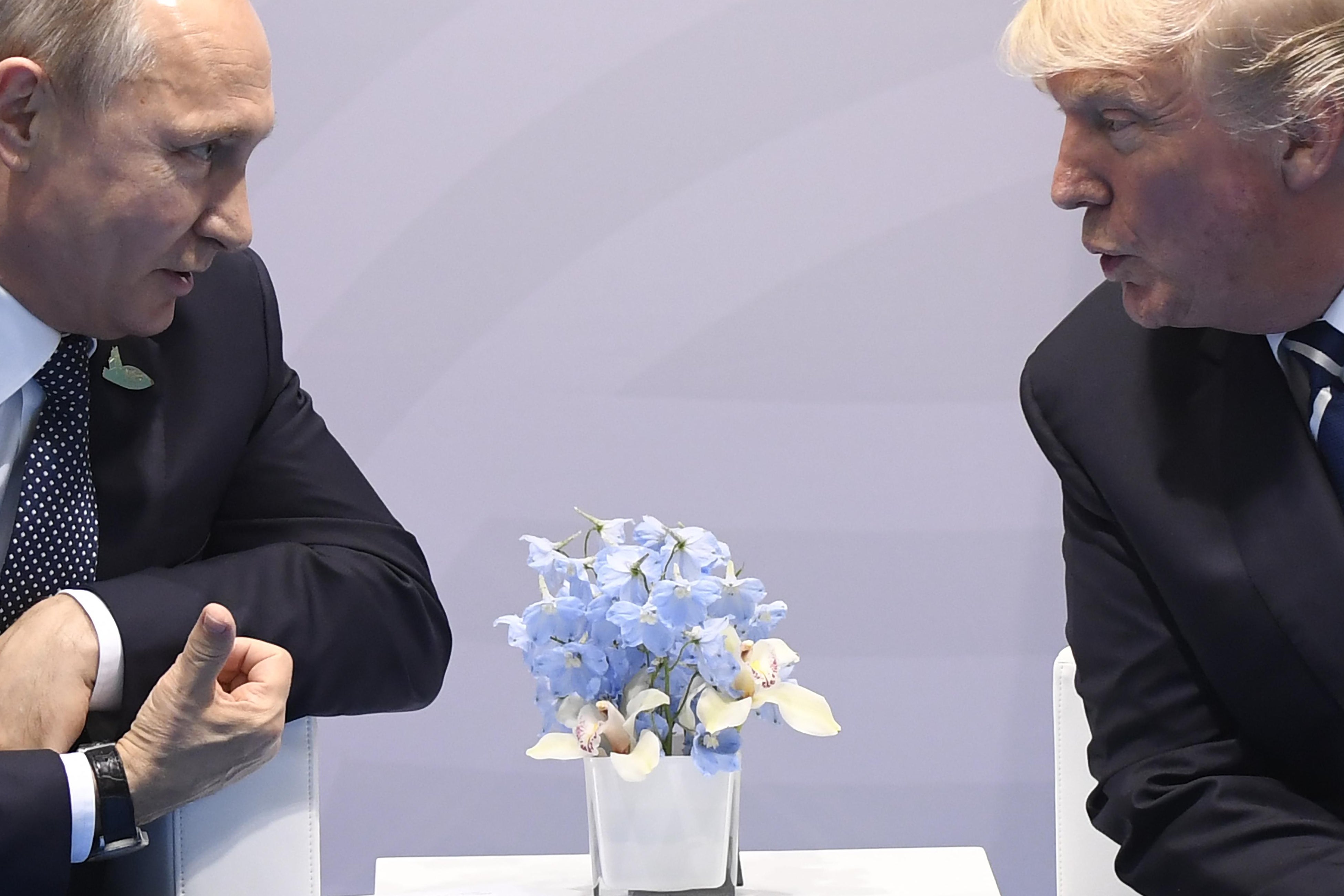 President Trump and President Putin lean in to have a quiet conversation on the sidelines of the G-20 Summit in Hamburg.