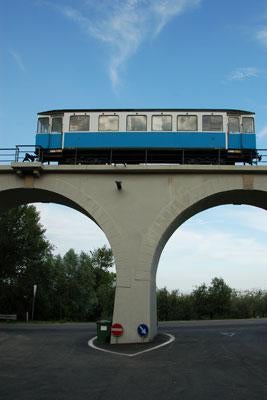 A restored train car memorializes San Marino's defunct railroad.