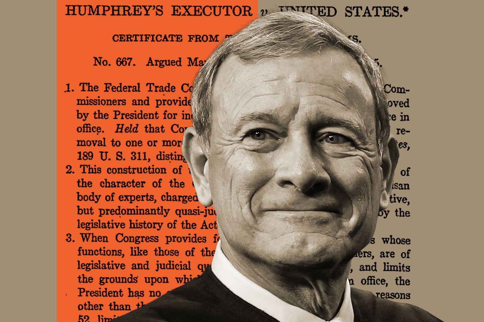 John Roberts sorride, con il testo di Humphrey's Executor alle sue spalle.