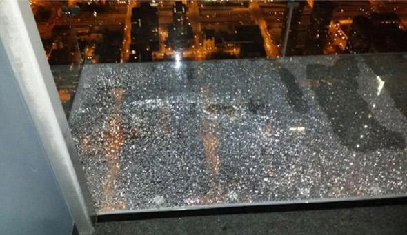 Willis Tower Glass Floor Cracks Cover Skydeck In Front Of