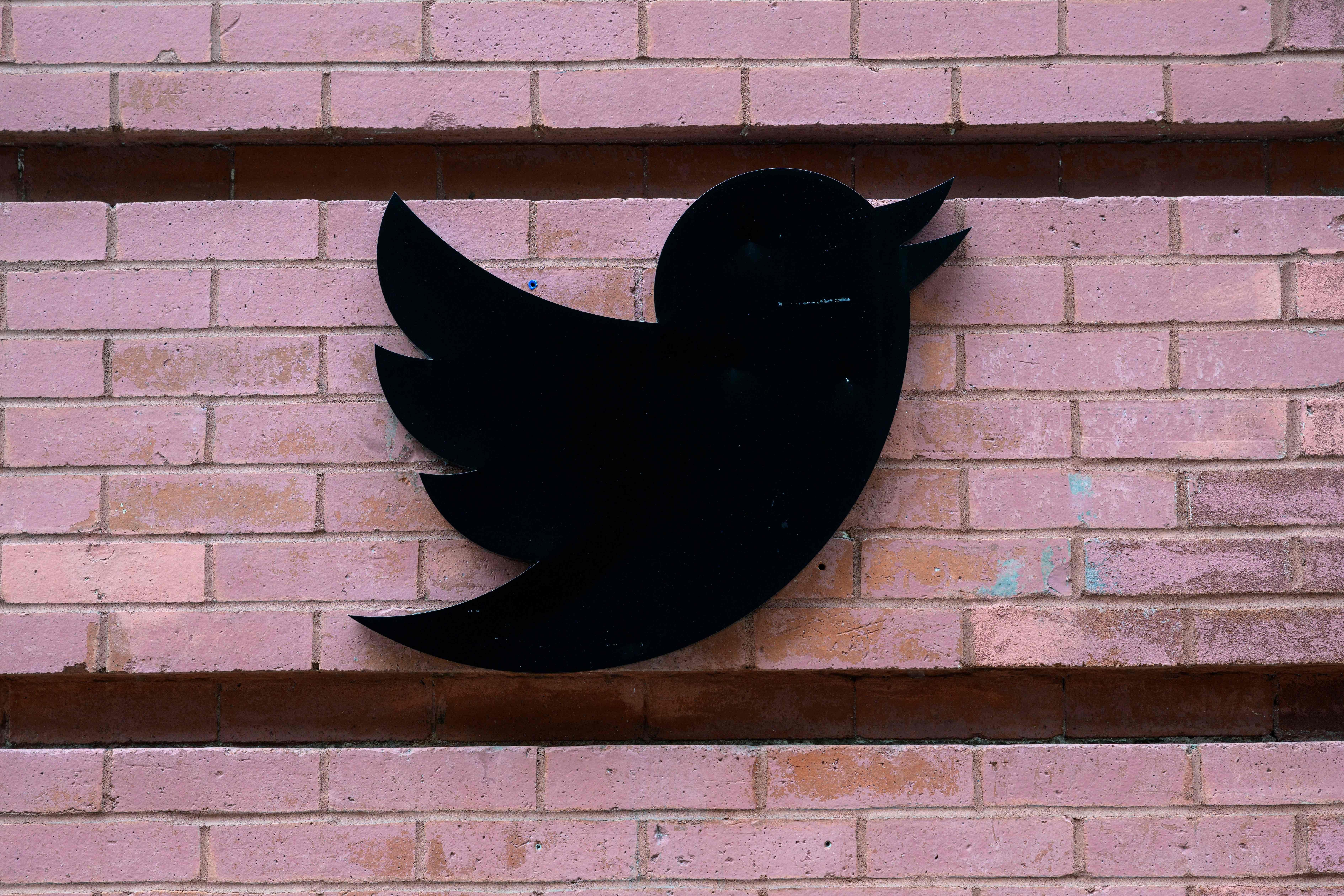 The Twitter logo displayed on a brick wall.