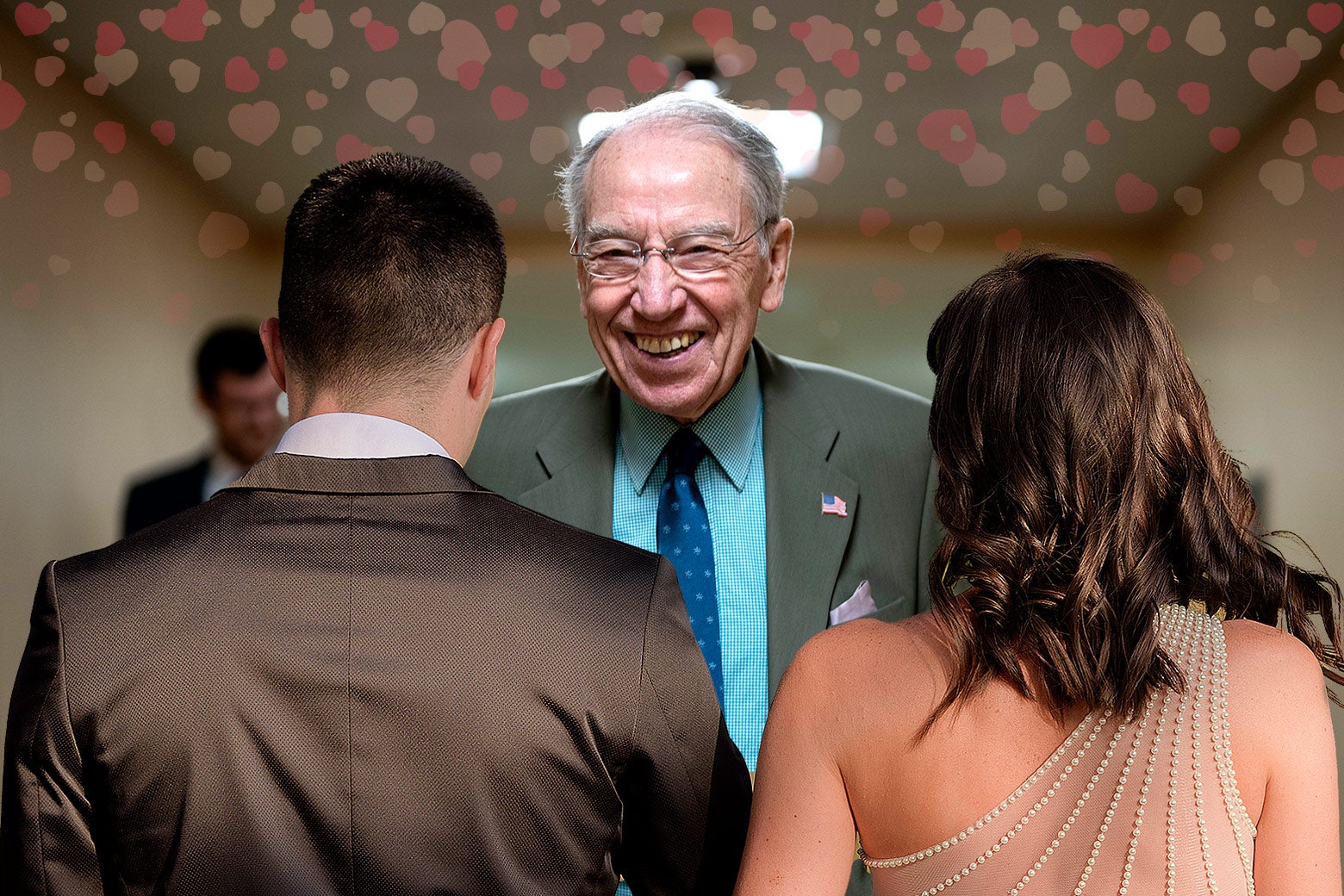 A smiling Chuck Grassely presiding over the marriage of one of his staffers. 