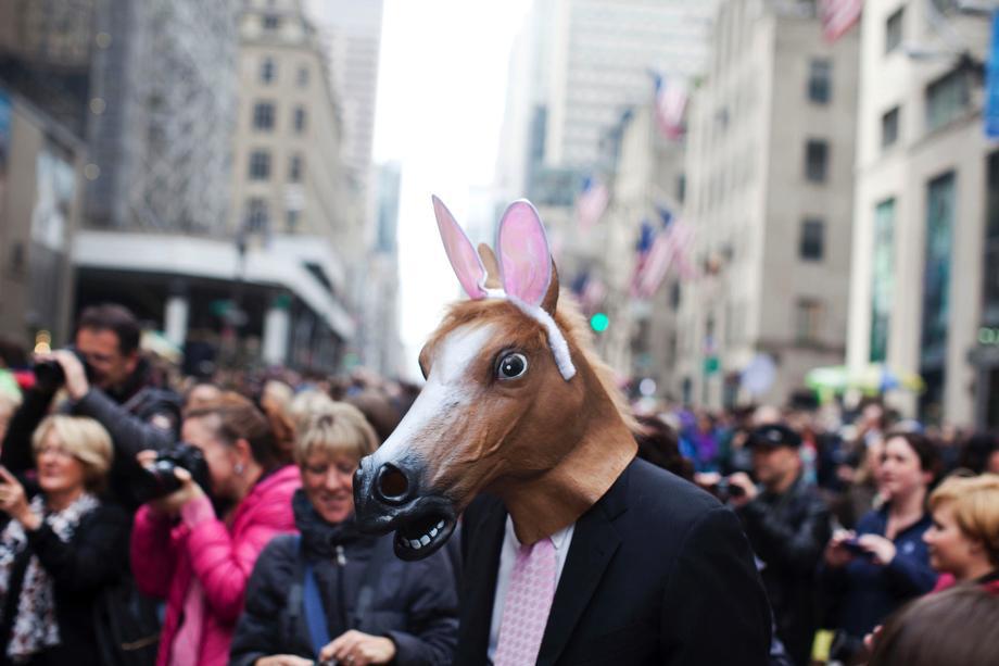 Revelers participate during the annual Easter Day procession on 5th Avenue on March 31, 2013 in New York City.