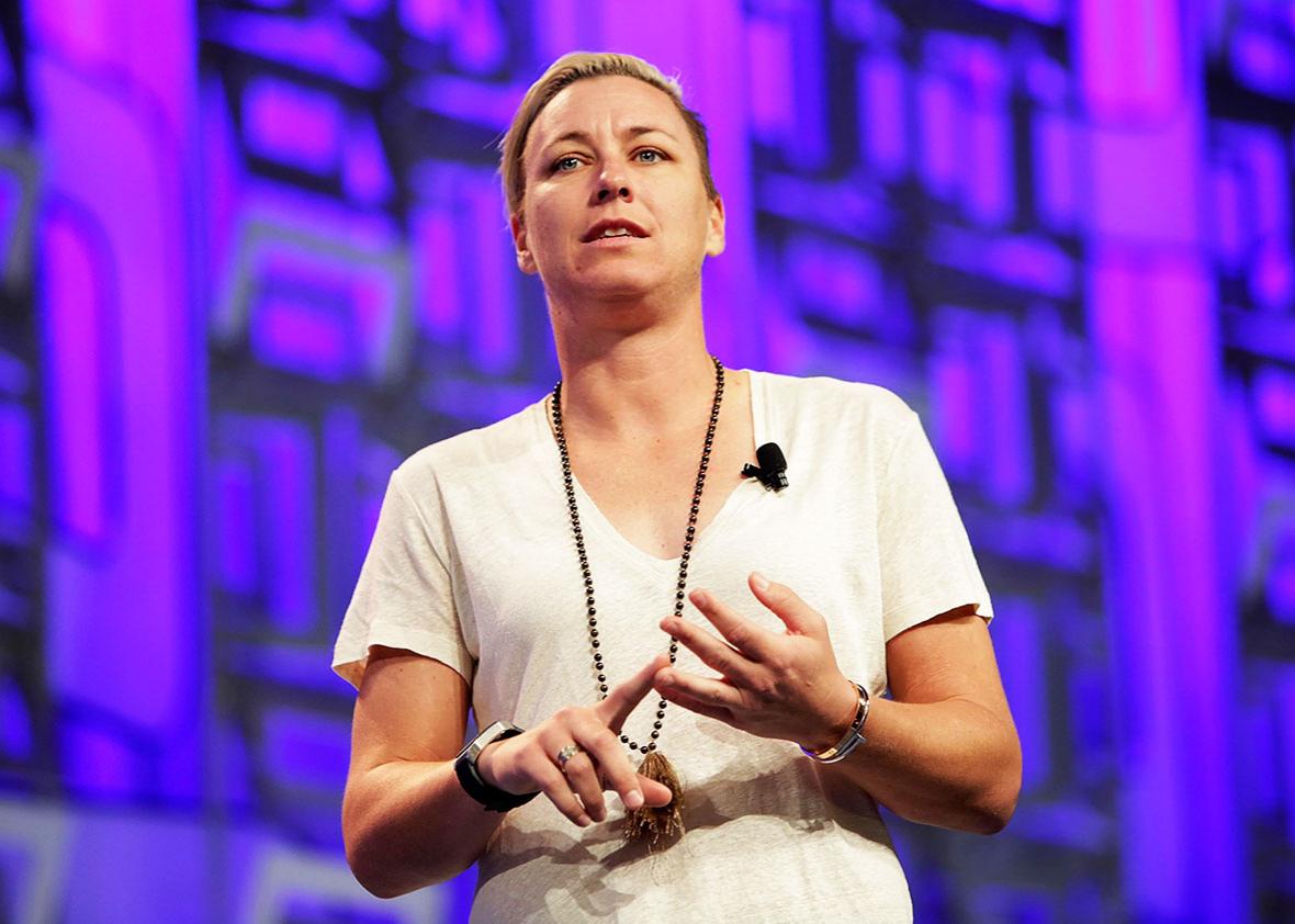 Former US Soccer forward Abby Wambach addresses the audience at the Watermark Conference For Women 2016 Silicon Valley at the San Jose Convention Center on April 21, 2016 in San Jose, California. 