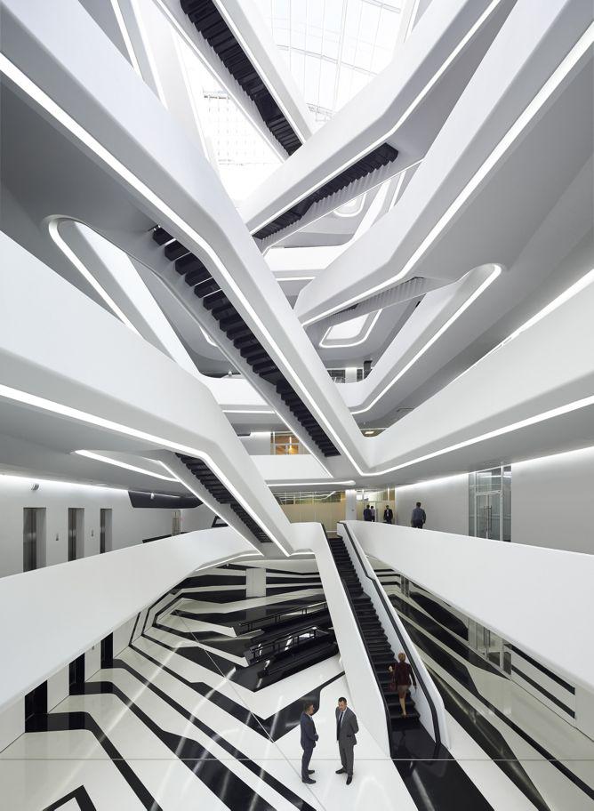 Dominion Office Building by Zaha Hadid Architects is a new office building  with a dizzying black-and-white interior.