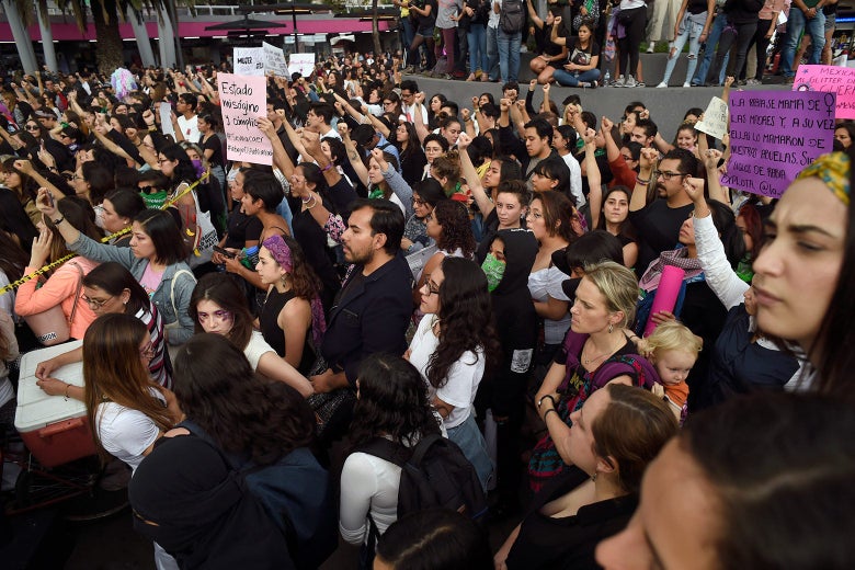 People demonstrate to demand justice for victims of alleged rape in Mexico City.