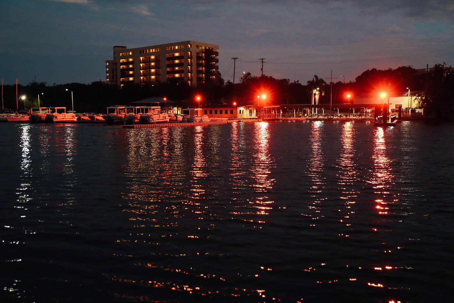 Lights shine from a marina at the U.S. Naval Station at Guantanamo Bay on Oct. 23, 2016.