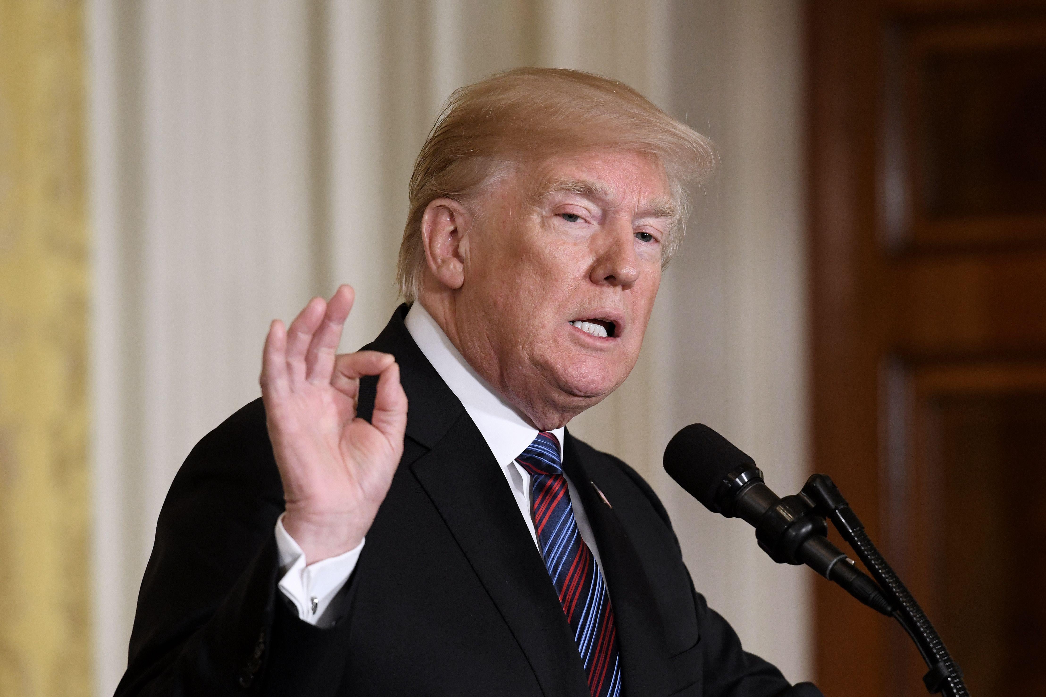 President Donald Trump speaks during a joint press conference with three Baltic States (Estonia, Latvia and Lithuania) in the East Room of the White House on April 3, 2018 in Washington, D.C. 