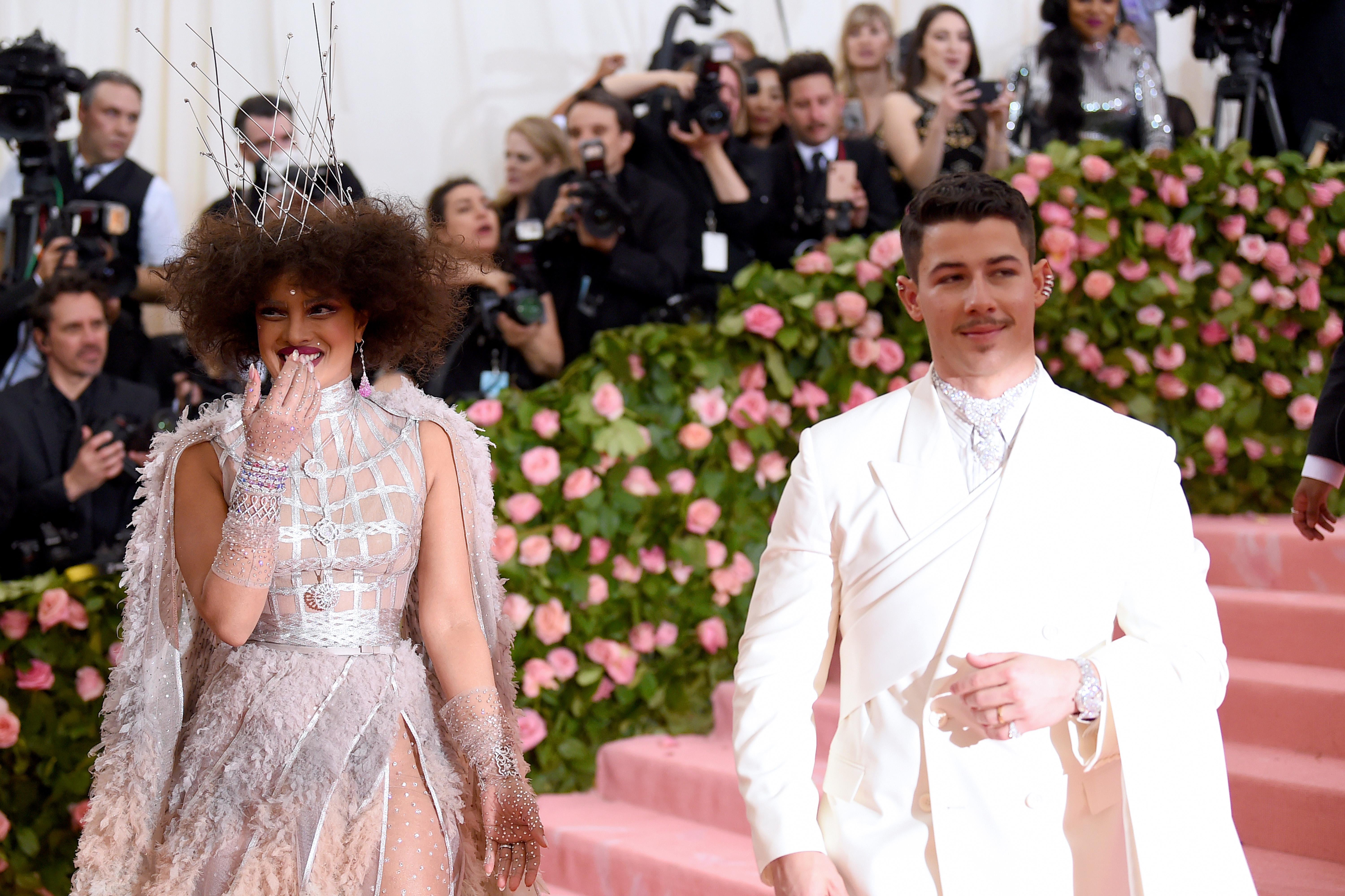 NEW YORK, NEW YORK - MAY 06: Priyanka Chopra and Nick Jonas attend The 2019 Met Gala Celebrating Camp: Notes on Fashion at Metropolitan Museum of Art on May 06, 2019 in New York City. (Photo by Jamie McCarthy/Getty Images)