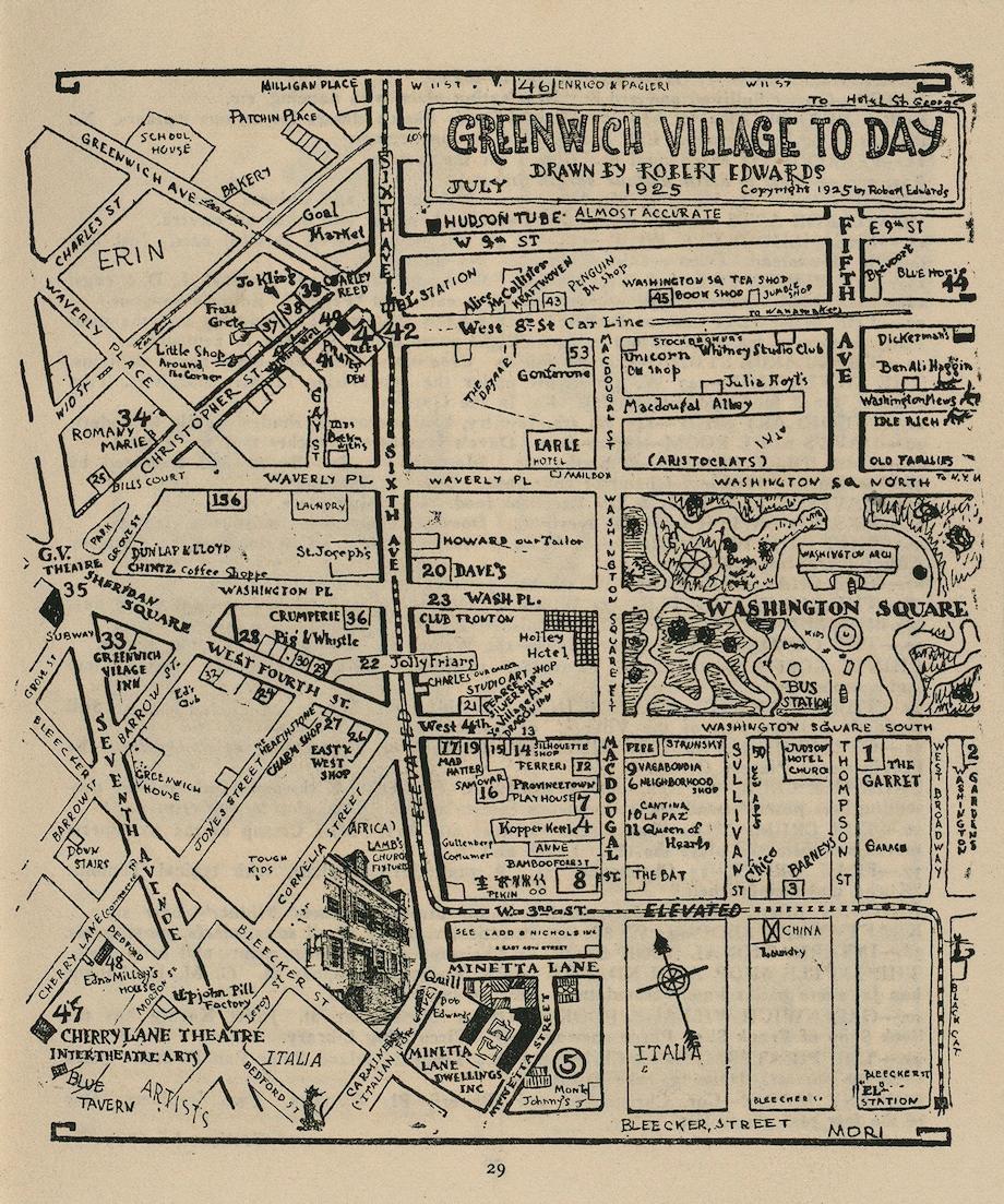 Greenwich Village A Hand Drawn Map Of Its Notable Features In 1925